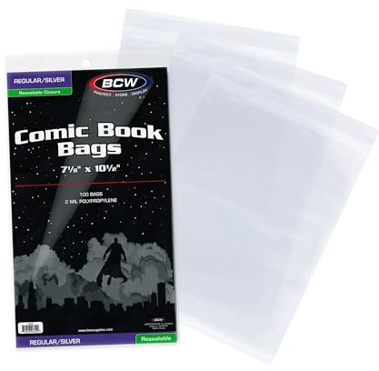 BCW Resealable Silver Age Comic Bags - 100 ct, Protection for Silver Age Comic Books | 7 1/8 x 10 1/2 inches Comic Collection Storage Comic Books Bags
