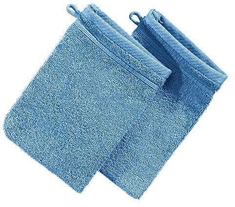 Erwin Müller Waschhandschuh Heidelberg 2er- Pack, 100% Baumwolle hellblau Größe 15x21 cm - weiche Qualität, saugstark und strapazierfähig - praktisch durch Schlaufe (weitere Farben)