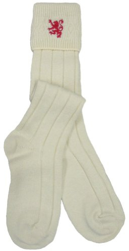 W. Brewin Medias de hombre para kilt escocés - Con león rojo - Hechas en Reino Unido - Beige - 39,5-43