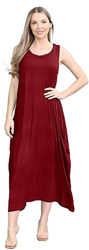 Janisramone® Italian Lagenlook Midi Dress, Sleeveless Womens Summer Dresses
