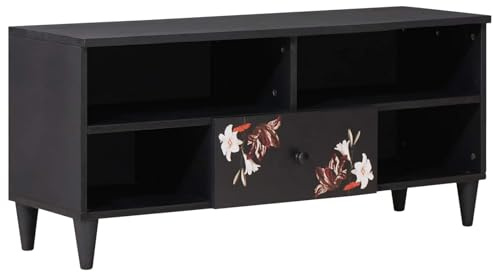 PUGYNBK Armario multicolor, de madera maciza de mango, 100 x 33,5 x 46 cm, con diseño floral y botones de latón, ideal para almacenamiento de medios en el salón