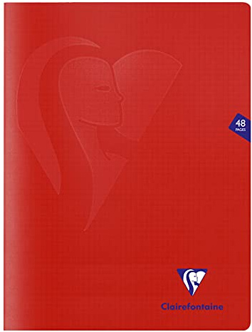 Clairefontaine 333312C Ett set med 10 röda Mimesys häftade anteckningsböcker - 24 x 32 cm - 48 små rutor - 90 g vitt papper - polyprofilt