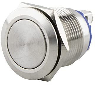 SeKi Pulsador de acero inoxidable de 19 mm de diámetro con cabeza plana, conector de rosca, pulsador de timbre.