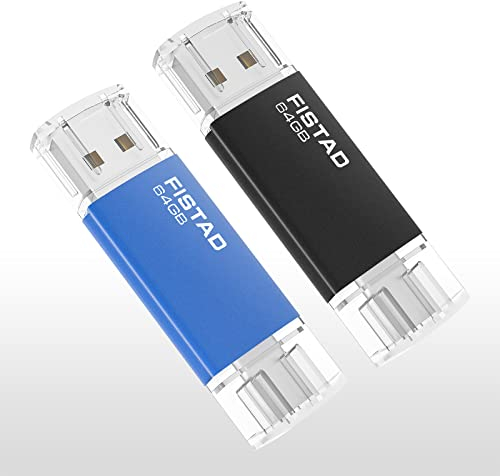 Memoria USB 64GB, 2 en 1 OTG Flash Drive USB 2.0 64GB Pen Drive Tipo C Memory Stick para Smartphones, PC, Laptop Almacenamiento de Datos (2 Piezas)
