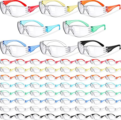 Yunsailing 64 Pairs Clear Safety Glasses for Man Woman Protective Glasses with Anti Fog Lens Scratch Impact Resistant Adult Color Temple Wrap Eye Protection Lab Shooting Construction
