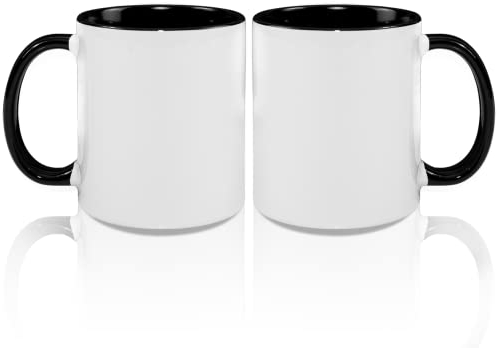MR.R Tazas de café en blanco de sublimación de 325 ml, taza blanca con taza de color negro interior y asa, juego de 2