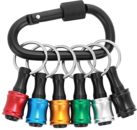 Prasacco 6 Stück Bohrerhalter, 1/4 Zoll Sechskantschaft Schraubendreher-Bit-Verlängerung Aluminiumlegierung Schraubendreher-Bits Halter Schlüsselanhänger mit Schwarzem Karabiner (6 Farben)