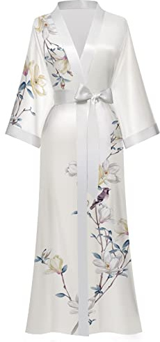 White Satin Robes for Women Silk Bath Robe Japanese Kimono Floral Bridesmaid Robes Kimono Cardigans Nightgown Robe