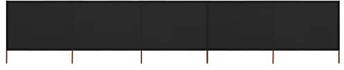 Homgoday 5-teiliges Windschutzgewebe Faltbar Strand Windschutz Sichtschutz Zaunblende für Camping Balkon Terrasse Garten Zaun Strand 600 x 160 cm Schwarz