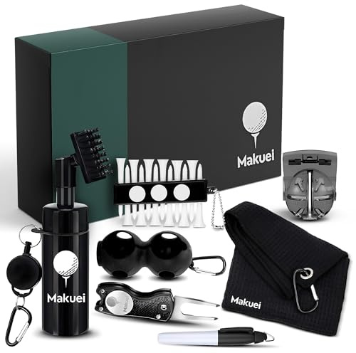 Golfkit – golfklubbsrengörarborste och andra viktiga golftillbehör (divotverktyg, handduk, bollmarkör, tee och hållare, kuljusteringssats) – unika golfverktyg