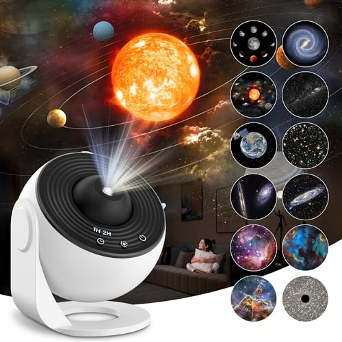 Planetarium Sternenhimmel Projektor, Galaxy Projektor Lampe mit 12 Planeten Discs, Sternenhimmel für Schlafzimmer, LED Sternenhimmel Projektor für Kinder