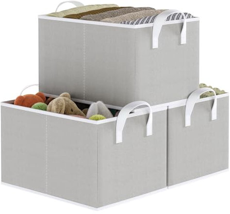 Coyacool Contenitori portaoggetti per mensole, confezione da 3 cestini portaoggetti per armadio, grandi organizer per biancheria e contenitori per camera da letto, cesti pieghevoli e bidoni con