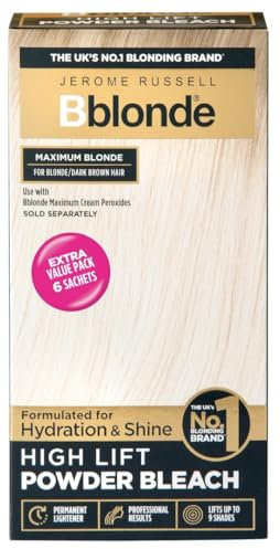 Jerome Russell Bblonde High Lift Bleach Powder - Hair Bleach for Blonde to Dark Brown Hair Colour with Mineral Oils for Hair Care, Blonde Hair Dye Lifts 6-9 Shades, Pack of 6 Sachets inside (6 X 25g)