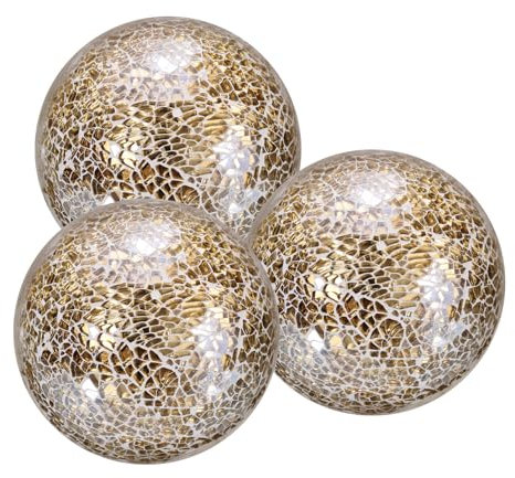 uxcell Bolas decorativas de 4 pulgadas, 3 bolas de cristal de mosaico, esferas decorativas de mesa, bolas de centro de mesa para decorar cuencos, jarrones, mesas de boda, fiesta, color dorado