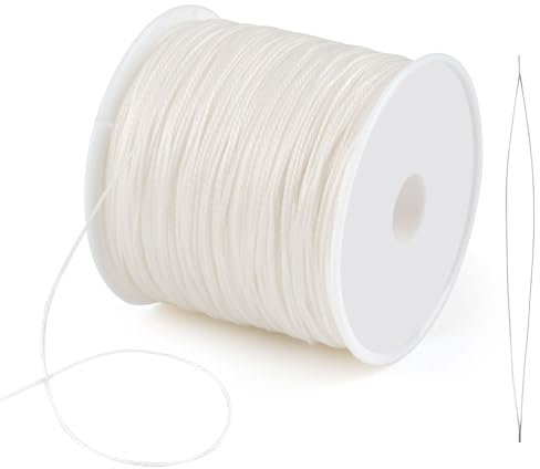 Filo cerato, 0,5 mm x 106 m, filo cerato, filo di cera con ago per perline, filo di poliestere, per bracciali, collane, gioielli, fai da te (bianco)