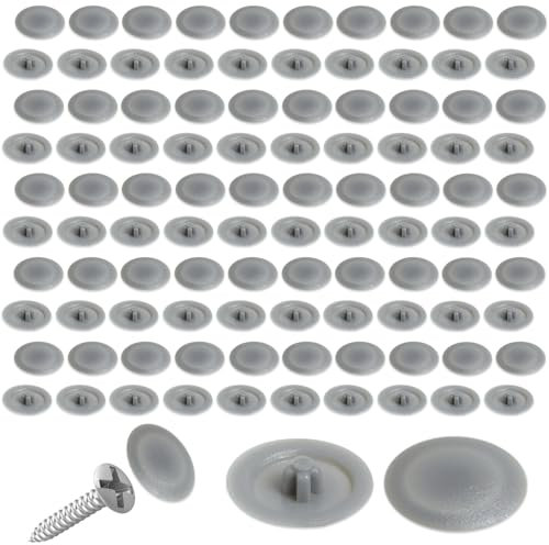 FunWorth 100 Pezzi Rotondi Coprivite in Plastica, Tappi a Vite per Viti a Croce da 12 mm (7-8 mm), Tappi di Copertura a Scatto per Mobili (Grigio-100pezzi)