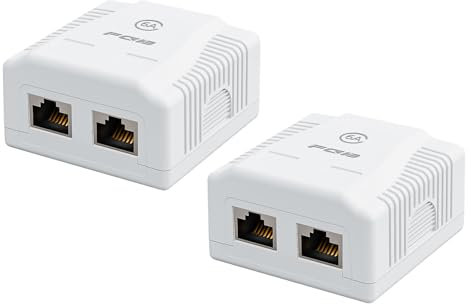 FGB Cat6A Netzwerkdose Aufputz RJ45 Buchse Geschirmt Aufputz Montage 10 Gbit/s Ethernet Netzwerk LAN Dose (2 Stück - 2X RJ45 Buchse)