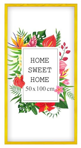 MG Design Cornice 50x100 cm - colore Bianco, in legno, con vetro acrilico - da appendere in verticale o in orizzontale, senza sfondo, per foto, poster, puzzle