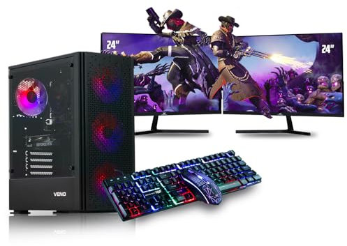 Veno Scorp Gaming PC Dual 24 Monitor Bundle Intel Core i7-6700 Processor RX 580 8GB Graphics Card - 16GB Ram - 512GB SSD - 550W PSU - Windows 10 Pro - WiFi - Titan 4