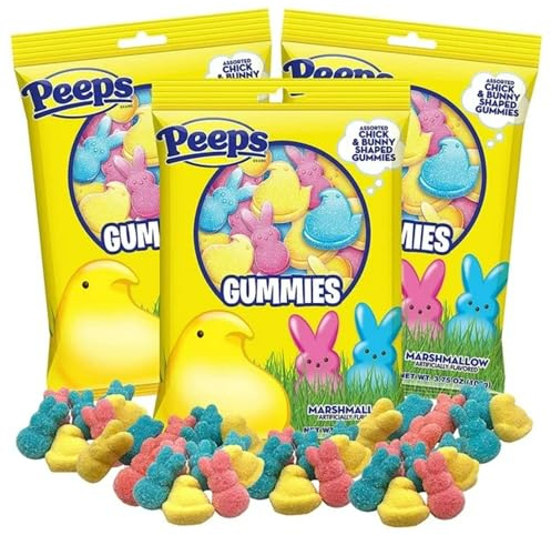 Easter Peeps Gummies, Marshmallow Flavored Bunnies and Chicks, Egg and Basket Stuffers Candy, (Pack of 3)