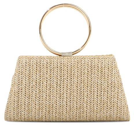 Ynport Crefreak Bolso de paja para Mujer Bolso de Noche Bolsos de Mano Pulsera Moda Verano Playa Tote Bolso de Hombro de paja Bolso Bandolera con asa Superior,Caqui