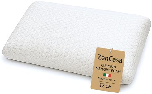 ZenCasa | 1 Cuscini Memory Foam Cervicale 70x40x12 cm – Ergonomici, Sfoderabili con Fodera Lavabile – Ideali per Letto Matrimoniale, Cuscini Letto Made in Italy (1, 70x40x12cm)