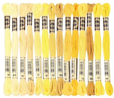 PATIKIL 14 Madejas De Hilo De Bordar, Hilos De Bordado De Poliéster Para Pulseras De Hilo Para Bordado A Mano Y Punto De Cruz, Multicolor Amarillo