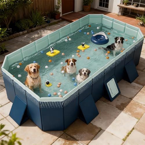 Foldable Pool, Non-Inflatable Kids' and Adults' Swimming Pool Hard Plastic Shell Dog Pool for Family Backyard Garden Outdoor Indoor, 113 L x 66 W x 20 H