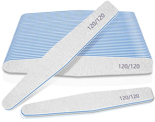 120/120 Grit Professional Nail Files 12pcs, Double-Sided Emery Board Nail Files for Acrylic Nails, Gel, or Thick Nails, File Set Washable and Reusable