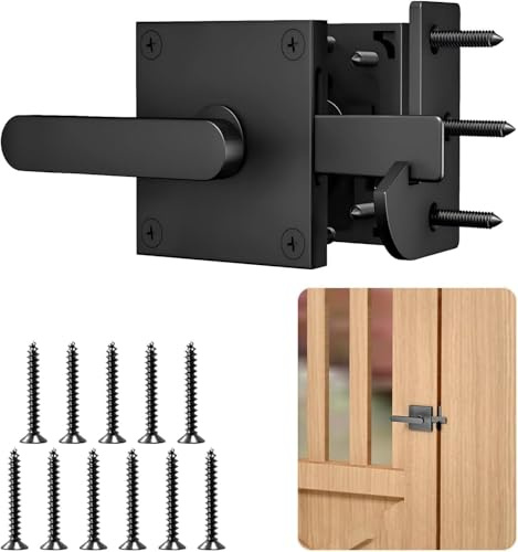 Double Sided Gate Latch, Heavy Duty Garden Gate Latch for Wooden Gates, Aluminum Black Shed Door Latch, Double Side Handle for Yard, Fence, Garden, Pool Gate, Suitable for Right Inward Opening Doors