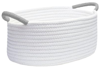 omiinitio Cesta de cuerda de algodón blanca decorativa con almacenamiento de escritorio Sundies Organizador de ahorro de espacio Snacks cesta regalo