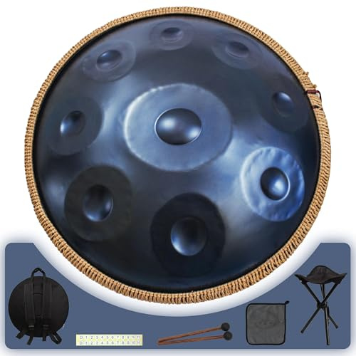 Amkoskr Handpan de 45,7 cm pour adultes, instrument Hand pan en Ré mineur Kurd de qualité supérieure avec 9 notes accordées avec précision, Handpan 432 Hz pour débutants