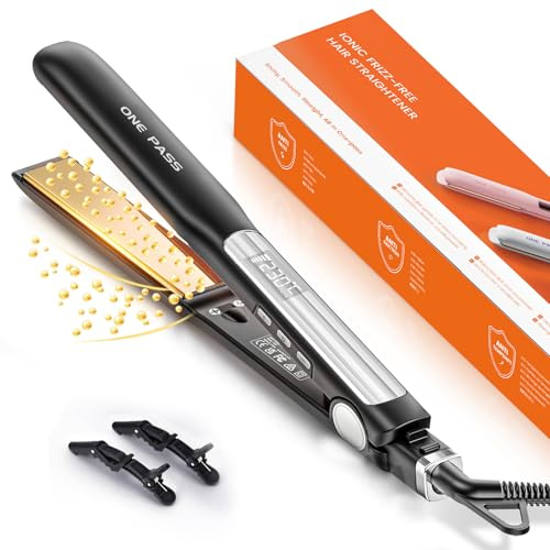 Faszin Planchas del Pelo 2 en 1, Calienta en 20s Plancha Pelo, de Titanio con Iones Plancha de Pelo, Pantalla LCD Clara, Ideal para Alisar, Rizar y crear Ondas -Negro