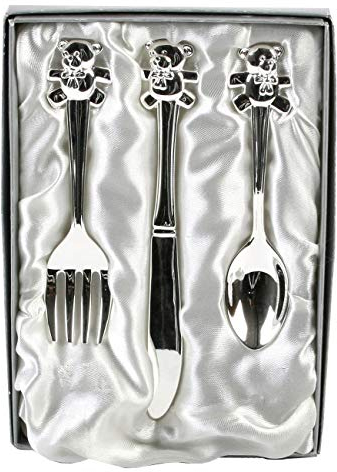 Baby Gift Ideas - Coffret Cadeau de Naissance / Baptême - Set de Couverts en Argent Plaqué - 18 x 12.6 x 2.4 cm