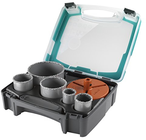 wolfcraft Juego de sierras de corona de perforación, recubrimiento de carburo de tungsteno, 7 piezas I 5424000 I Para paredes de ladrillo y piedra, Ø 33–103 mm, profundidad de corte: 55 mm