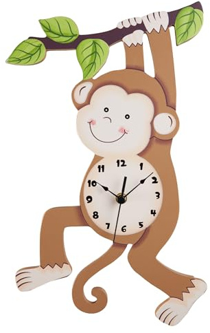 Fantasy Fields Sunny Safari Nursery Clock, Decorative Silent Non-Ticking Kids Wall Clock for Classrooms, Kids Bedrooms, & Playrooms, Monkey Wall Decor, Brown