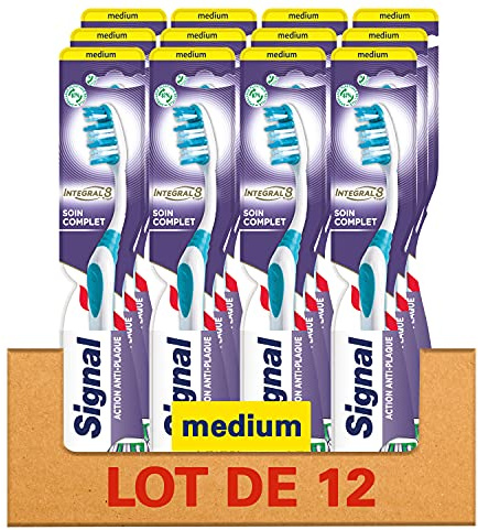 SIGNAL Brosse à Dents x12 Medium, Integral 8 Soin Complet, Pour une hygiène Bucco-dentaire en profondeur, Recyclable(lot de 12)