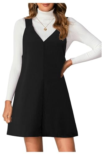 Milumia Women V Neck Corduroy Overall Dress 2026 Spring Mini Pinafore Jumper Dress