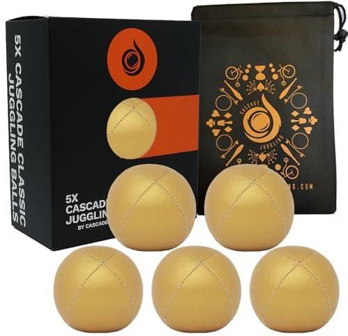 5 x Pro 115g Cascade Classic Juggling Balls - Thud Juggling Balls & Bag - Set of 5 Juggling Balls (Gold)