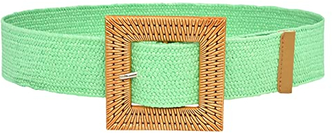 Tretchgürtel Militär Gurtband für Damen Herren Elastischer, gewebter, lässiger Sommergürtel für Damen, dünner Stretch-Gürtel mit Holzschnalle Gelbe Mütze Damen Stoffgürtel Geflochtener Stretchgürtel