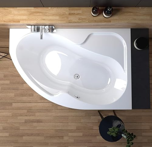 ECOLAM® Eckbadewanne WELA 150x100 cm RECHTS | Qualitätswanne Badewanne Acrylwanne Acryl Sanitäracryl + Ablaufgarnitur Ab- und Überlauf Automatik Füße Silikon | rutschfest pflegeleicht