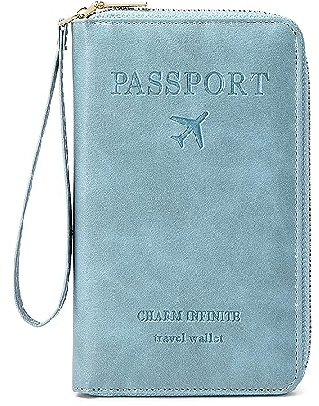 Reisepass Tasche, Travel Wallet Organizer, Reisepasshülle mit RFID Blocker für Damen und Herren, Reisezubehör Passport Tasche für Kreditkarten, Ausweis und Reisedokumente (Blau)