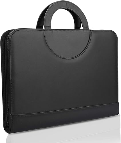 WONSEFOO A4 Schreibmappe, Multifunktions Ledermappe, einschließlich Schreibbloc, Dokumentenmappe Konferenzmappe mit Taschenrechner & faltbaren Magnetgriffen, Komplett mit Reißverschluss, Wasserdicht