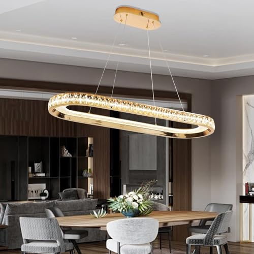 EMBRING Lampadario moderno in cristallo dorato, lampada a sospensione moderna a LED, dimmerabile, per illuminazione dell'isola della cucina, 3000 K-6500 K, cambio colore 66 W
