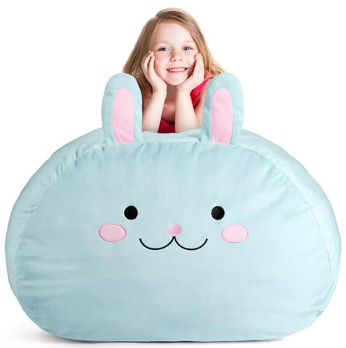 GAGAKU Kuscheltier Sitzsack Aufbewahrung Abdeckung Kaninchen 200L, XXL Spielzeug Aufbewharungstasche für Kinderzimmer Große Kaninchen Füllbarer Reißverschluss Sitzsack zum Organisieren - Blau