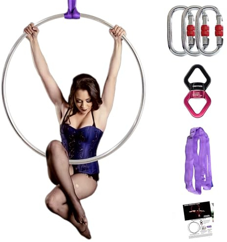 PRIOR FITNESS Aerial Hoop,Tabless, SGS Certified Aerial Lyra Hoop for Home | Premium 31-37inch Lyra Hoop,Sturdy Stainless Steel Gymnastics Equipment,Breaking Load 1060lbs W/Rigging Hardware for Studio