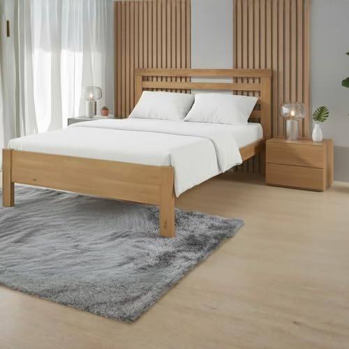 Reinforced Beds, CAWSTON BED, Natural Oak Finish, Reinforced Slats, Strong Wooden Bed (Oak, Double)