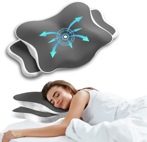 MEINZII'S Nackenkisse Kopfkissen, Ergonomisches Kopfkissen, Nackenstützkissen, Orthopädisches Kopfkissenfür Seitenschläfer, Rückenschläfer und Bauchschläfer (Anthrazit)