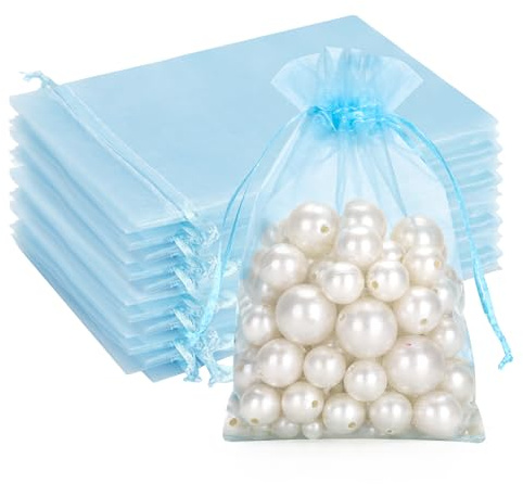 G2PLUS Baby Blue Organza Gift Pouches, 10x15 CM Medium Favour Bags, | 50 PCS Wedding Jewelry Bags, Clear Mesh Pouches Perfect for Wedding, Christmas, Birthday, Anniversary