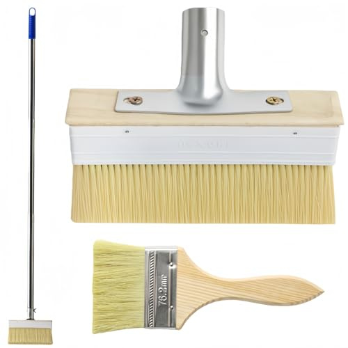 Decking Paint Brush with 63 Long Handle Extendable, Deck Stain Applicator with 3 Paint Brush for Woodstains, Walls, Fence,Deck Coatings and Wood Furniture Surfaces,White